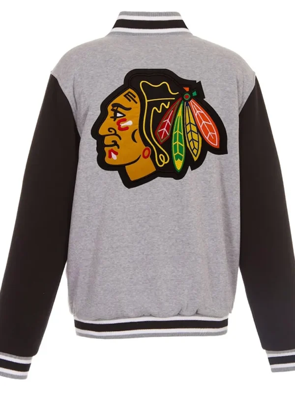 Chicago Blackhawks Gray and Black Varsity Wool Jacket