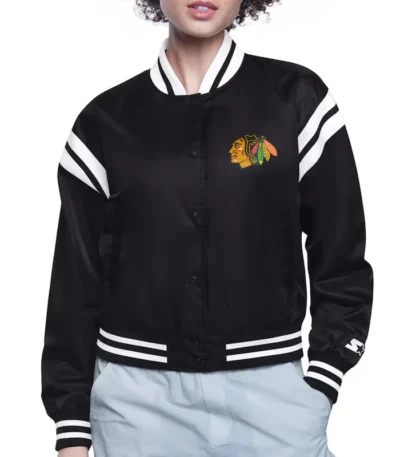 Chicago Blackhawks Printed Logo Varsity Satin Jacket