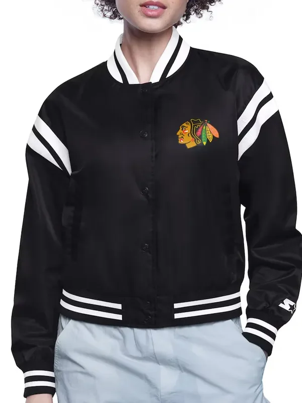 Chicago Blackhawks Printed Logo Varsity Satin Jacket