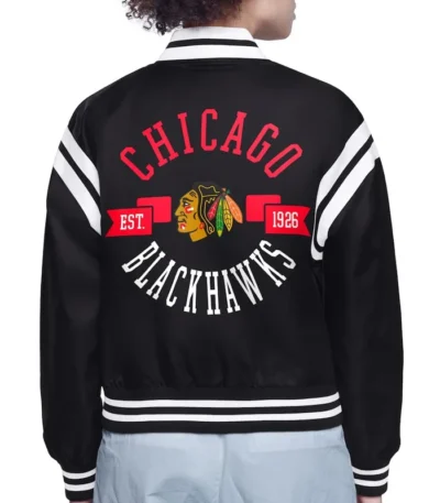 Chicago Blackhawks Printed Logo Varsity Satin Jacket