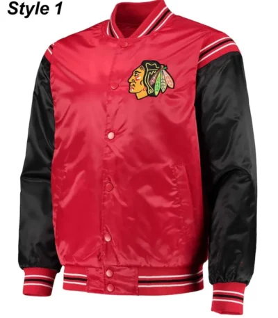 Chicago Blackhawks Red and Black Satin Varsity Jacket