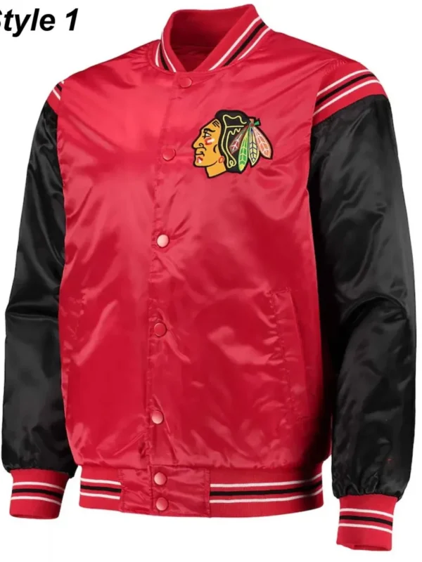 Chicago Blackhawks Red and Black Satin Varsity Jacket