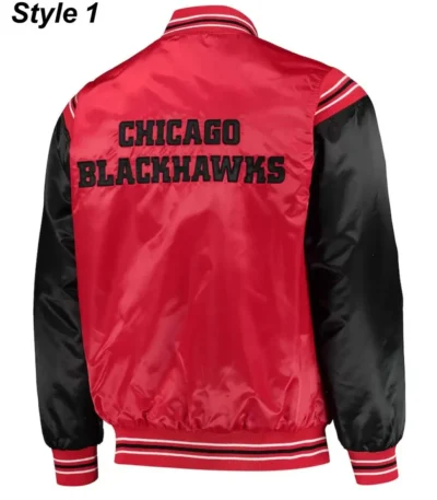 Chicago Blackhawks Red and Black Satin Varsity Jacket