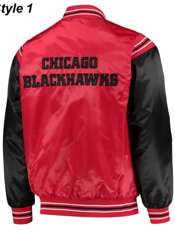 Chicago Blackhawks Red and Black Satin Varsity Jacket