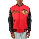 Chicago Blackhawks Red and Black Varsity Wool-Leather Jacket