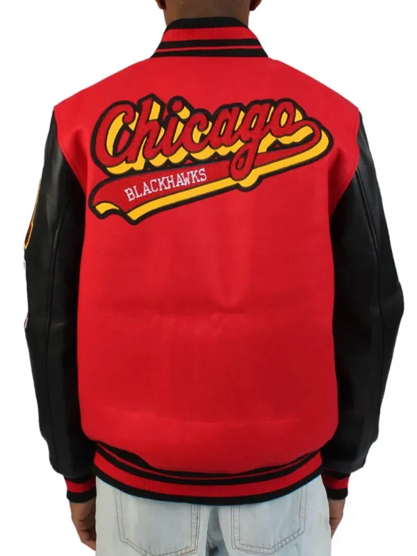 Chicago Blackhawks Red and Black Varsity Wool-Leather Jacket