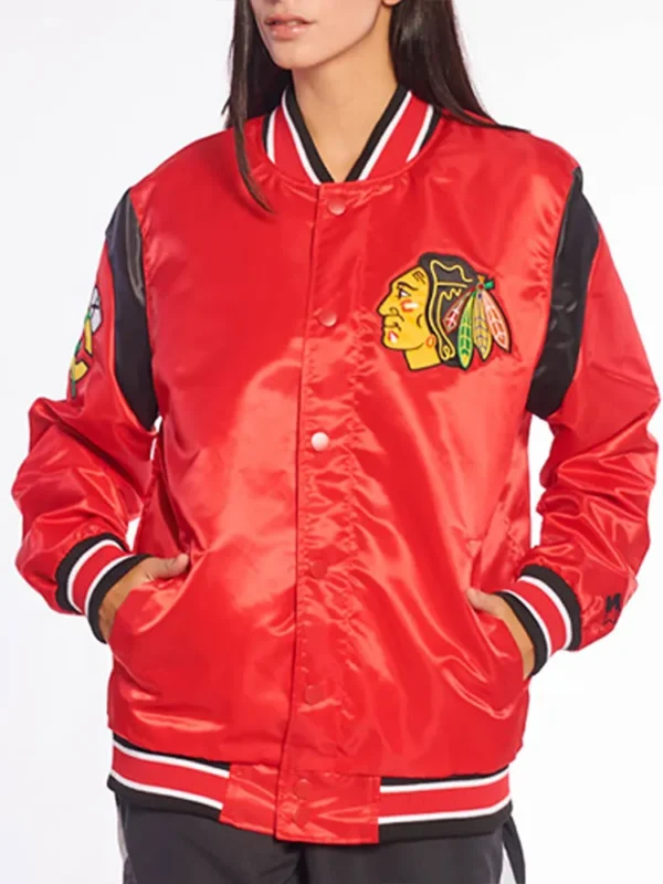 Chicago Blackhawks Teddy Red Satin Jacket