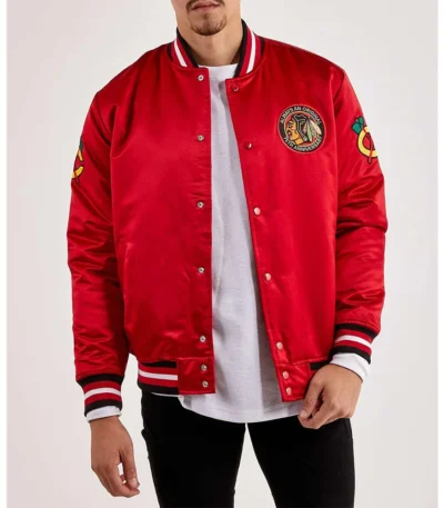 Chicago Blackhawks Throwback Red Varsity Satin Jacket