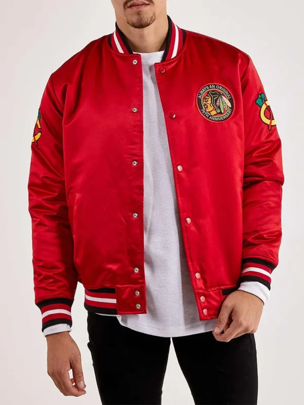Chicago Blackhawks Throwback Red Varsity Satin Jacket