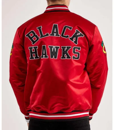 Chicago Blackhawks Throwback Red Varsity Satin Jacket