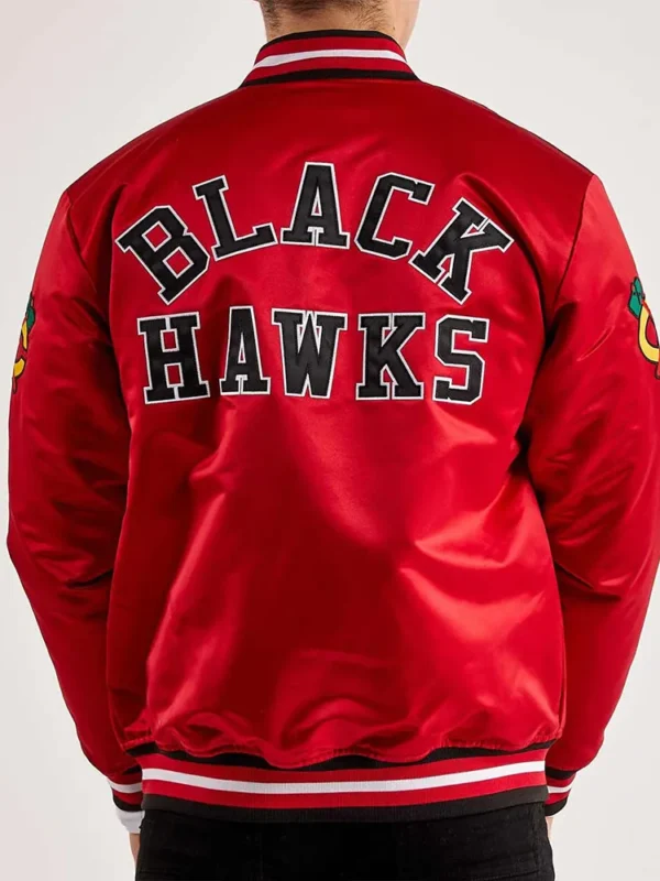 Chicago Blackhawks Throwback Red Varsity Satin Jacket