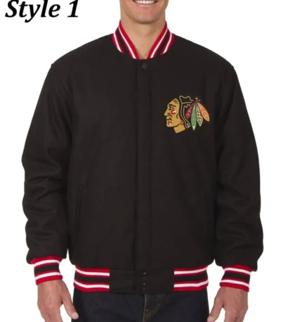 Chicago Blackhawks Varsity Wool Black Jacket