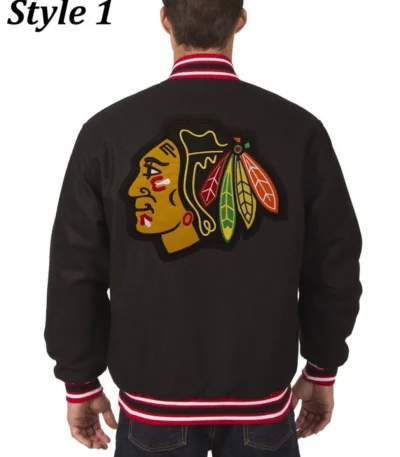 Chicago Blackhawks Varsity Wool Black Jacket