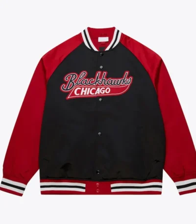 Chicago Blackhawks Vintage Logo Double Clutch Black Satin Jacket