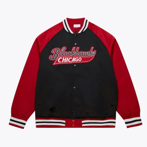 Chicago Blackhawks Vintage Logo Double Clutch Black Satin Jacket