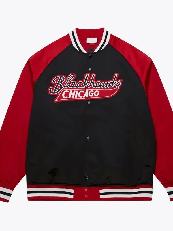 Chicago Blackhawks Vintage Logo Double Clutch Black Satin Jacket