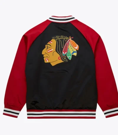 Chicago Blackhawks Vintage Logo Double Clutch Black Satin Jacket