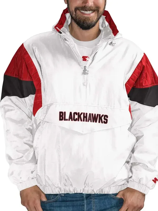 Chicago Blackhawks White Half-Zip Pullover Jacket