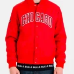 Chicago Bomber Wordmark Red Satin Jacket