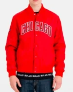 Chicago Bomber Wordmark Red Satin Jacket