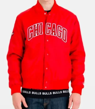 Chicago Bomber Wordmark Red Satin Jacket