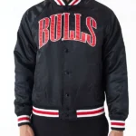 Applique Chicago Bulls Black Bomber Satin Jacket