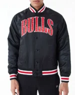 Applique Chicago Bulls Black Bomber Satin Jacket