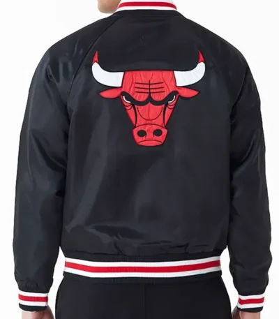 Applique Chicago Bulls Black Bomber Satin Jacket