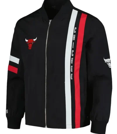 Chicago Bulls Black Stitch Applique Bomber Jacket
