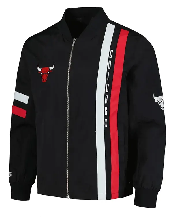 Chicago Bulls Black Stitch Applique Bomber Jacket Chicago Bulls Black Stitch Applique Bomber Jacket