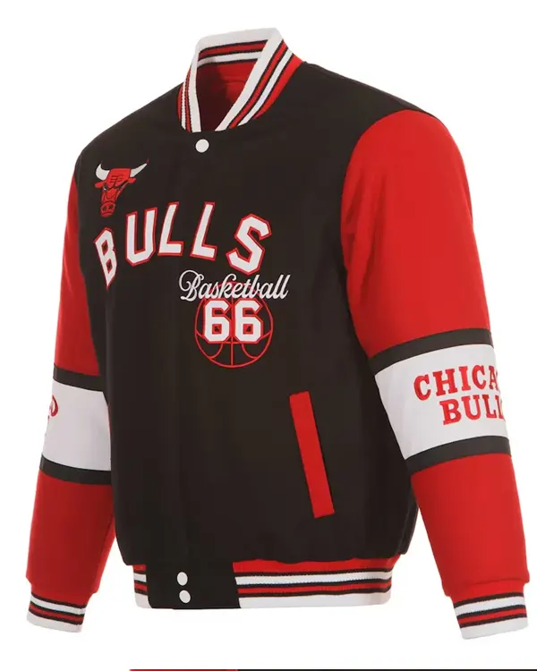 Chicago Bulls Black And Red Varsity Wool Jacket Chicago Bulls Black And Red Varsity Wool Jacket