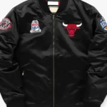 Chicago Bulls Bomber Black Satin Jacket