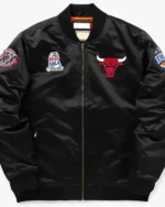 Chicago Bulls Bomber Black Satin Jacket