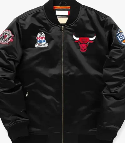 Chicago Bulls Bomber Black Satin Jacket