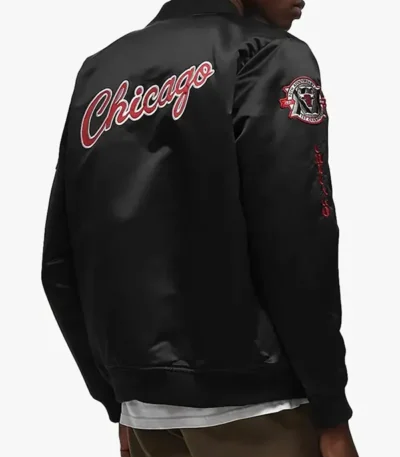 Chicago Bulls Bomber Black Satin Jacket