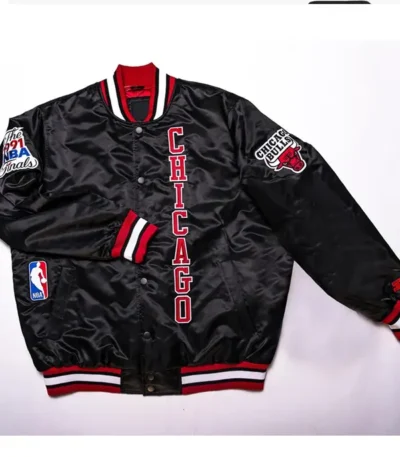 Classic Chicago Bulls Black Satin Jacket