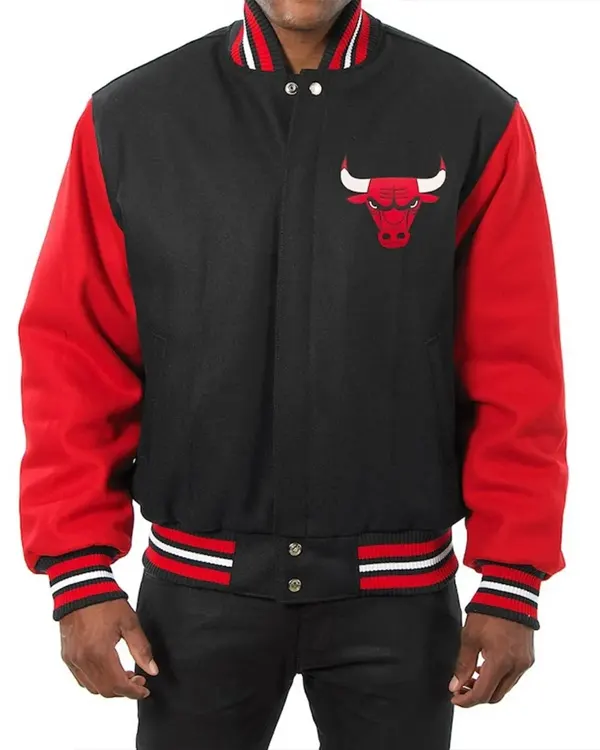 Chicago Bulls College Varsity Black And Red Jacket Chicago Bulls College Varsity Black And Red Jacket