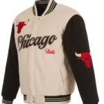 Chicago Bulls Cream And Black Varsity Jacket