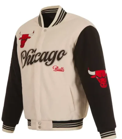 Chicago Bulls Cream And Black Varsity Jacket