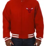 Chicago Bulls Embroidered Wool Red Varsity Jacket