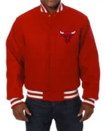 Chicago Bulls Embroidered Wool Red Varsity Jacket