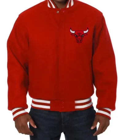 Chicago Bulls Embroidered Wool Red Varsity Jacket