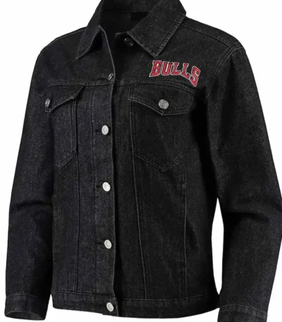 Chicago Bulls Patch Black Denim Button-up Jacket