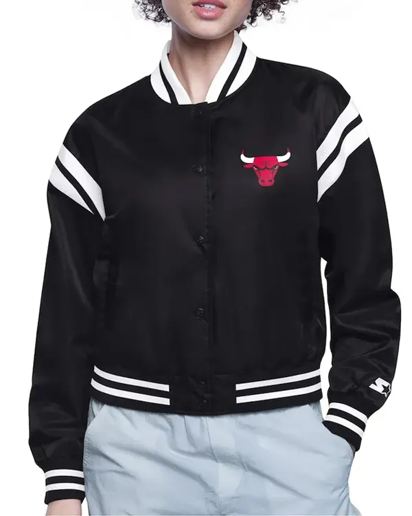Chicago Bulls Printed Logo Varsity Satin Jacket Chicago Bulls Printed Logo Varsity Satin Jacket