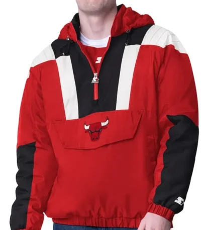 Chicago Bulls Red And Black Charger Half-zip Pullover Jacket