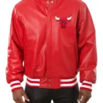 Chicago Bulls Red Leather Varsity Jacket
