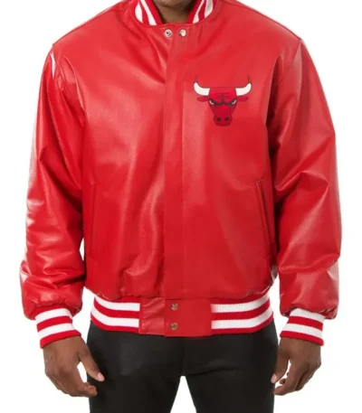 Chicago Bulls Red Leather Varsity Jacket