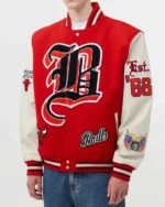 Red And White Chicago Bulls Varsity Wool Jacket