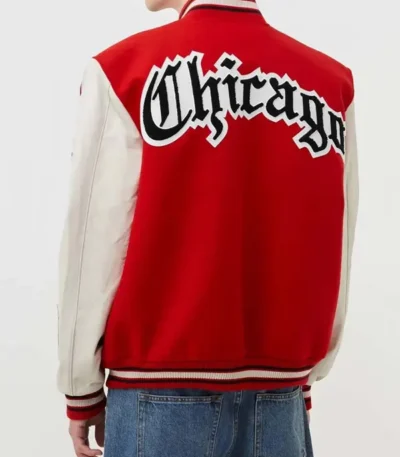 Red And White Chicago Bulls Varsity Wool Jacket