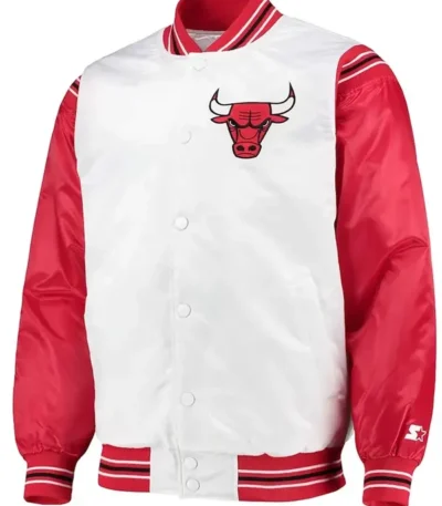 Chicago Bulls Renegade Varsity White And Red Satin Jacket
